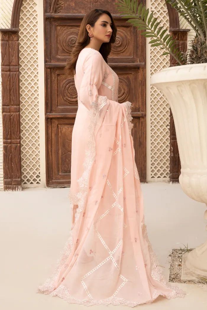 3 Pc Maria.B Embroided Pink Chiffon Suit