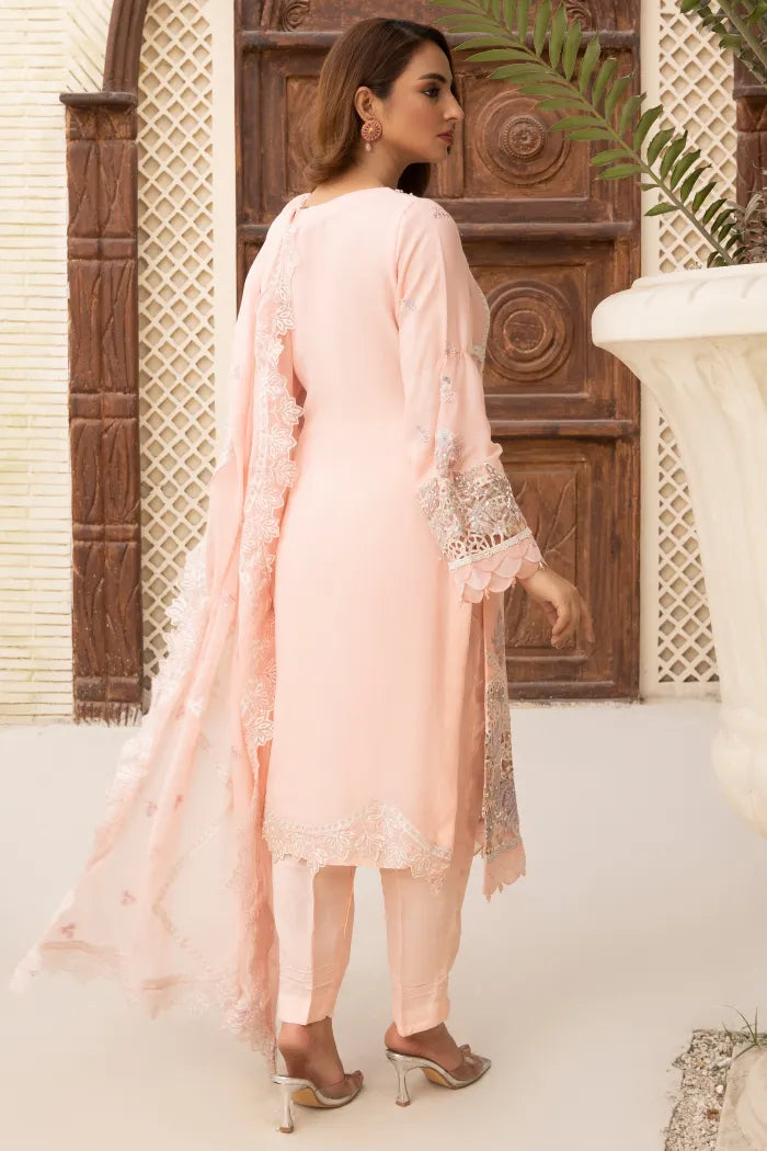 3 Pc Maria.B Embroided Pink Chiffon Suit