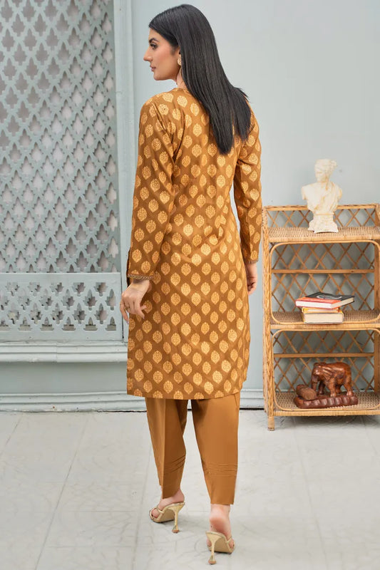 2 Pc Linen Block Print Suit | Gold