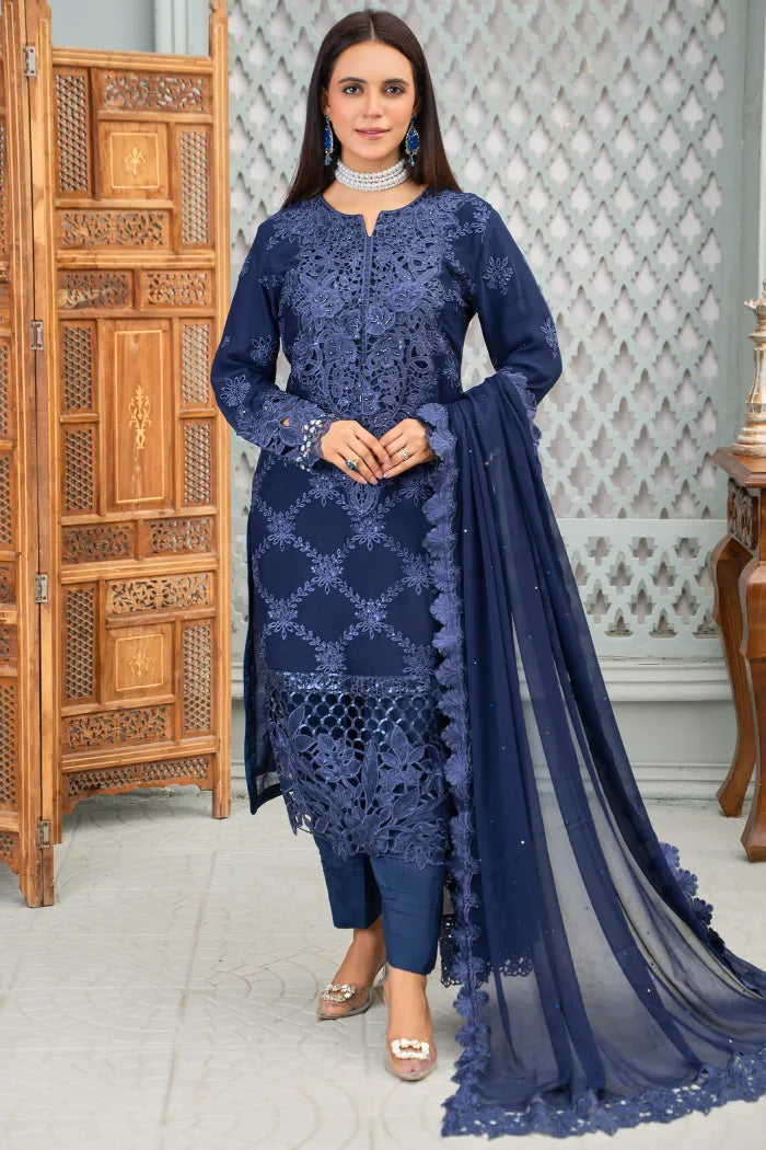 3 pc Blue Fancy Chiffon Suit