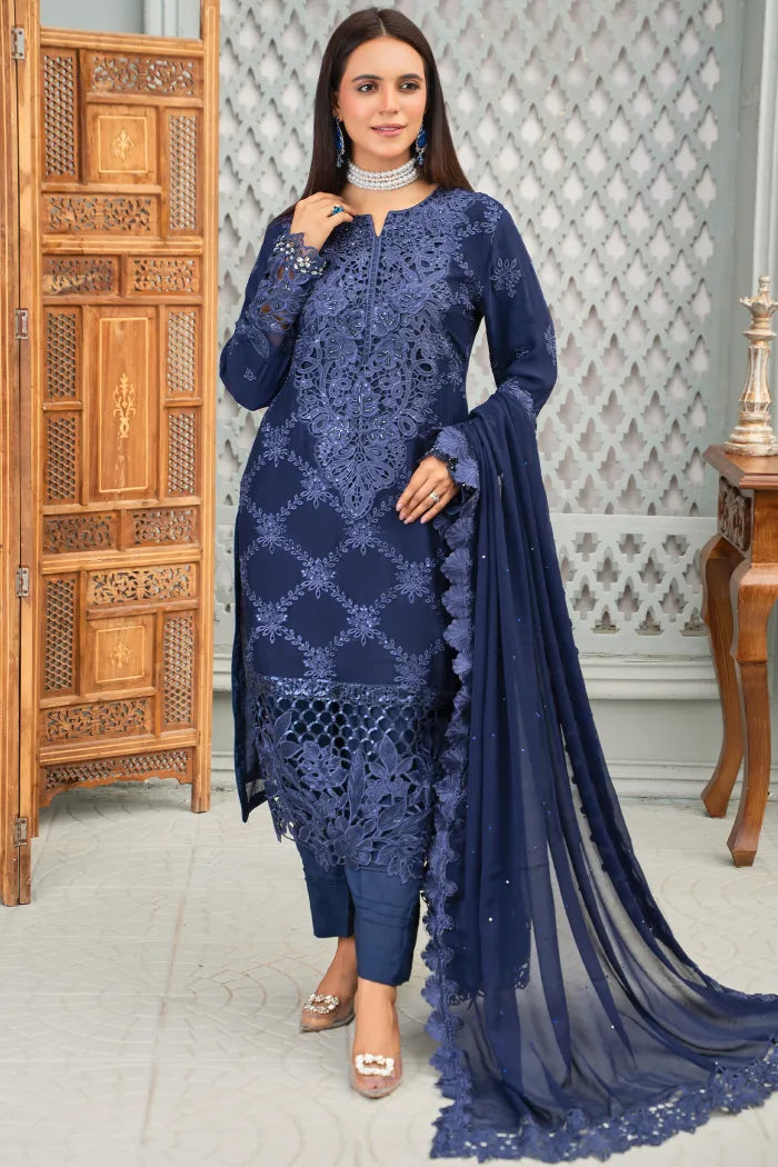 3 pc Blue Fancy Chiffon Suit