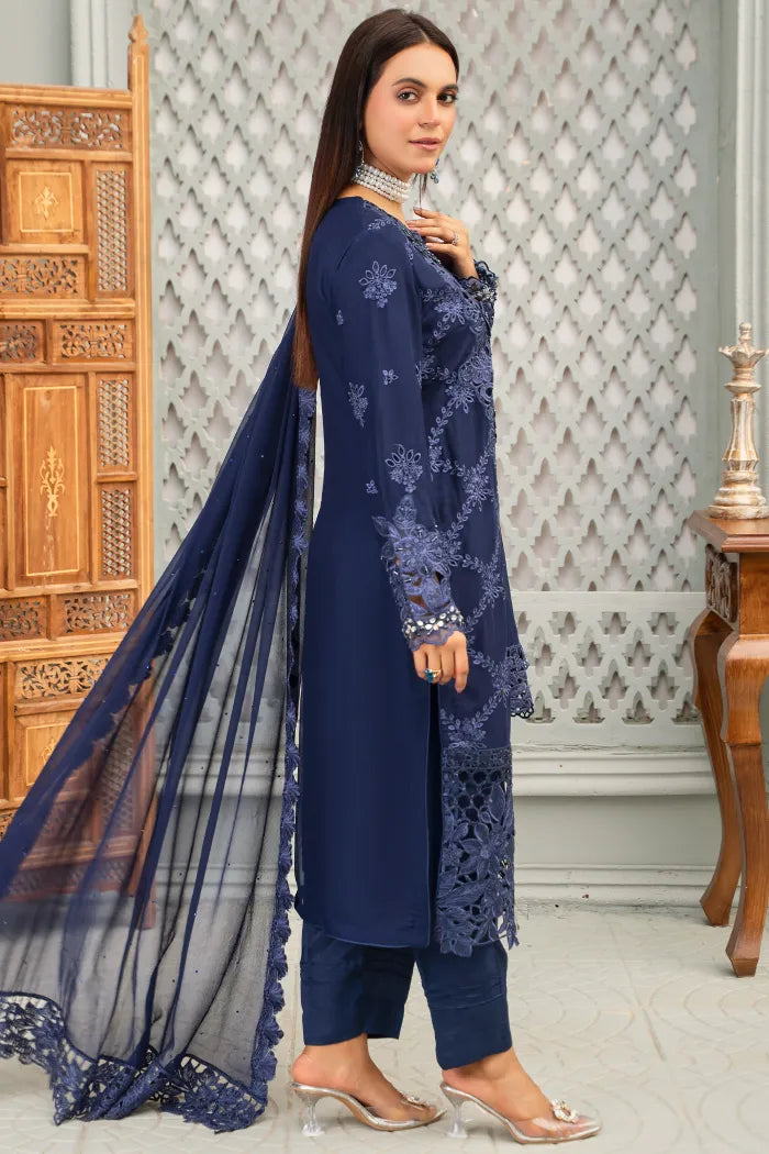 3 pc Blue Fancy Chiffon Suit