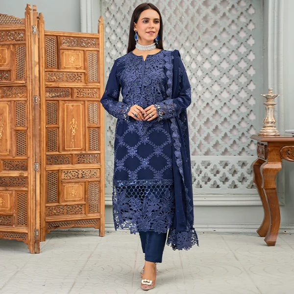 3 pc Blue Fancy Chiffon Suit