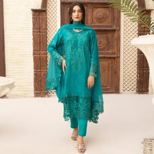 3 pc Teal Green Fancy Chiffon Suit