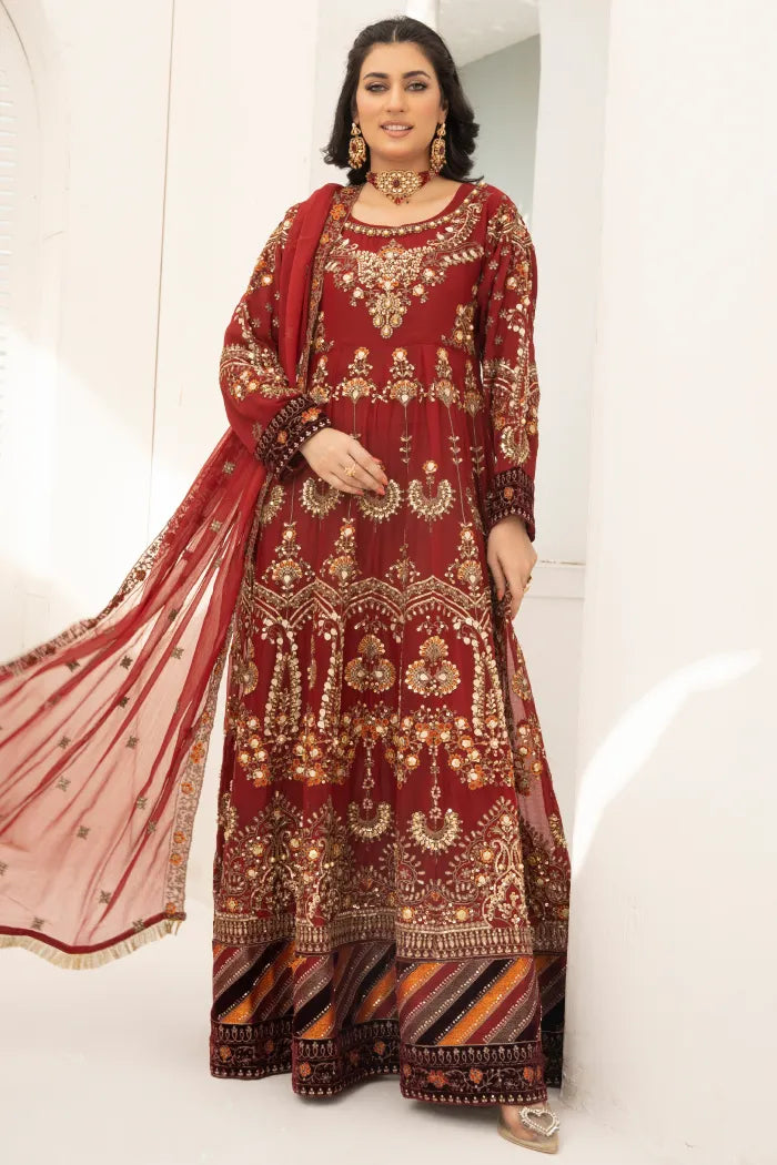 3 Pc Red Chiffon Maxi Dress