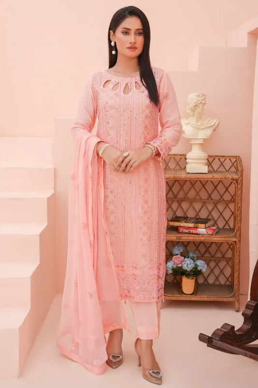 3 pc Fancy Chiffon suit | Pink