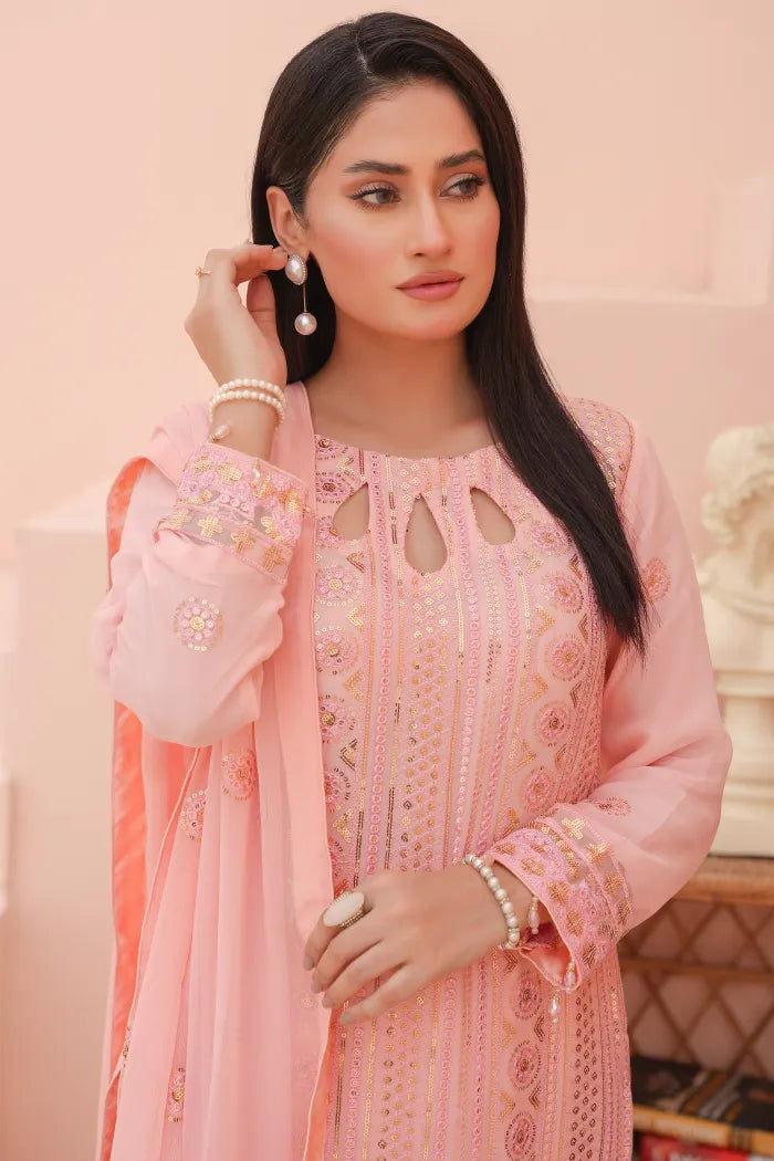 3 pc Fancy Chiffon suit | Pink