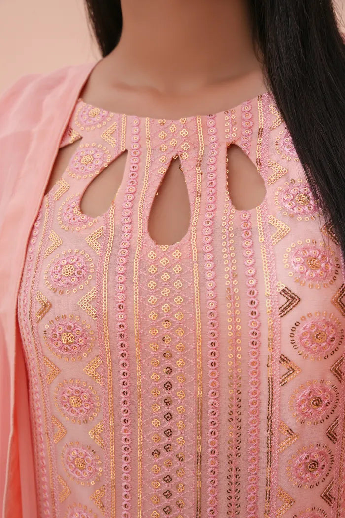 3 pc Fancy Chiffon suit | Pink