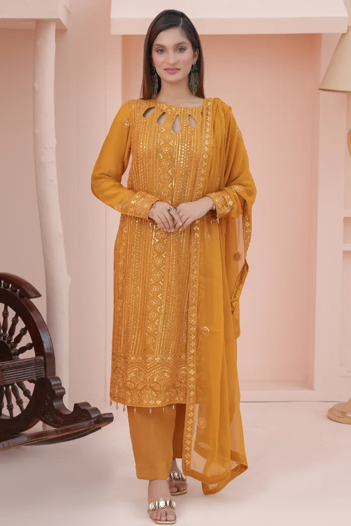 3 pc Fancy Chiffon suit | Mustard