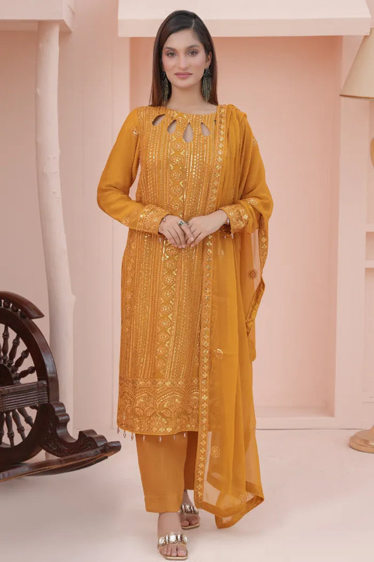 3 pc Fancy Chiffon suit | Mustard