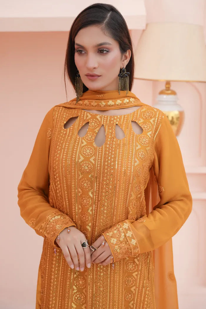 3 pc Fancy Chiffon suit | Mustard