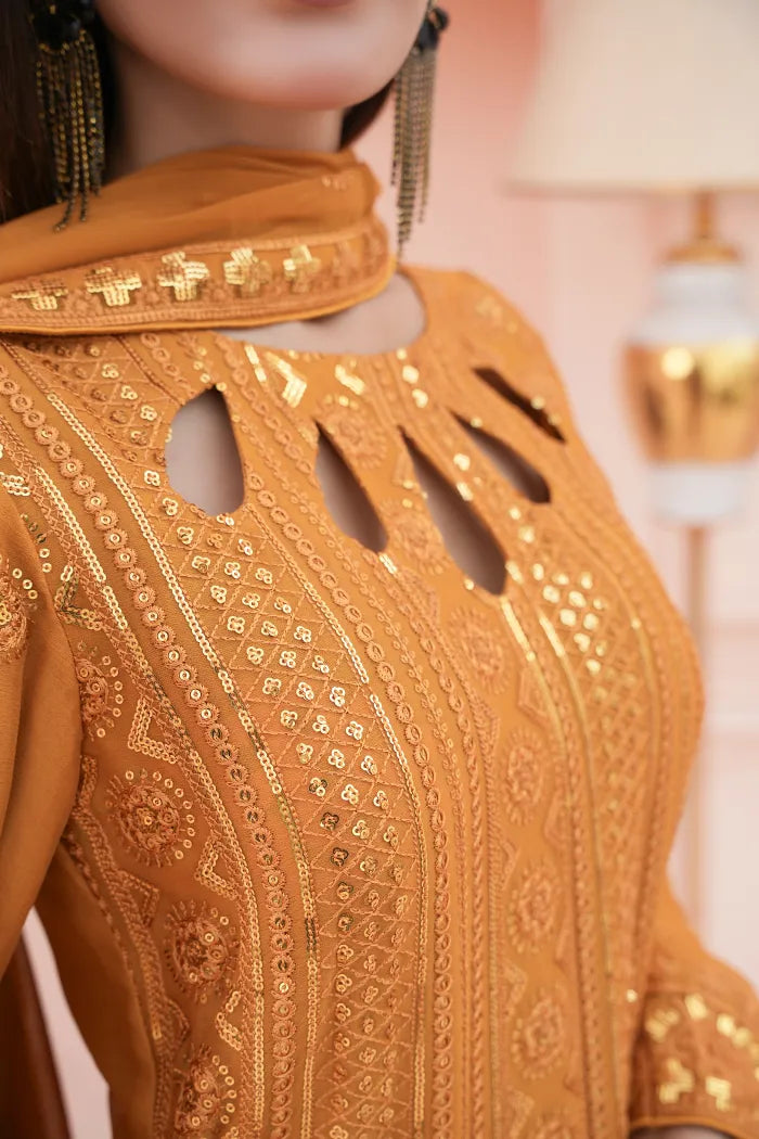 3 pc Fancy Chiffon suit | Mustard