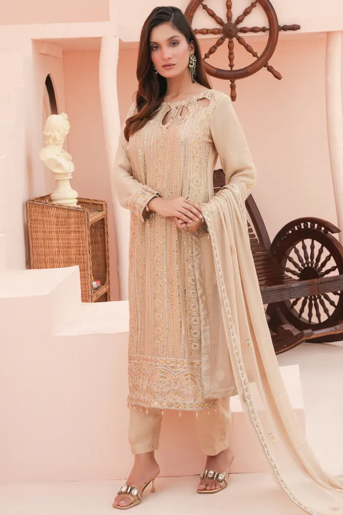 3 pc Fancy Chiffon suit | Beige