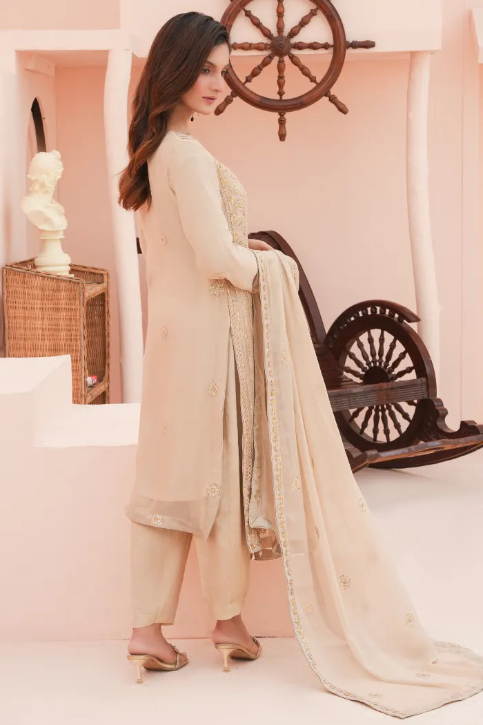 3 pc Fancy Chiffon suit | Beige
