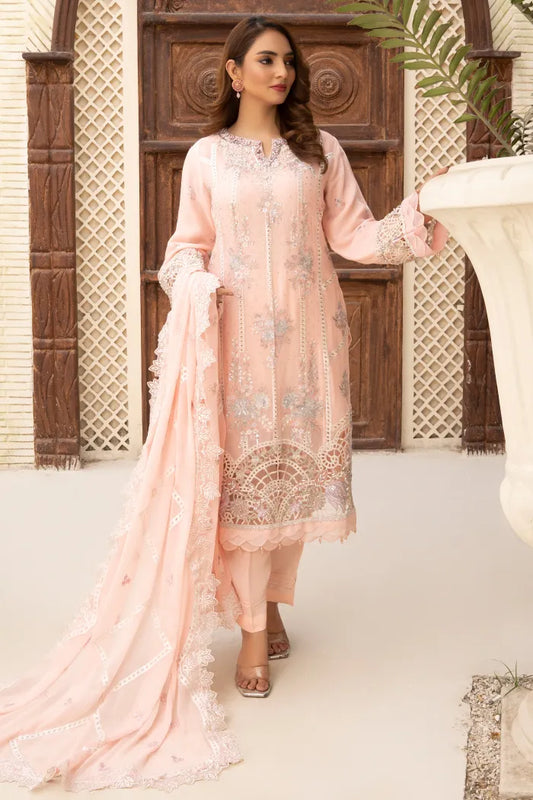 3 Pc Maria.B Embroided Pink Chiffon Suit