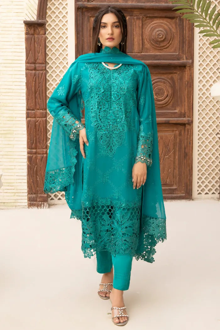 3 pc Teal Green Fancy Chiffon Suit
