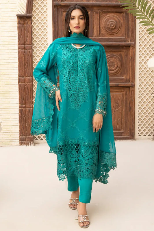 3 pc Teal Green Fancy Chiffon Suit