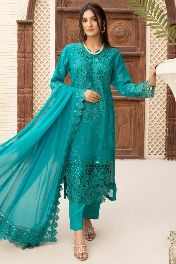 3 pc Teal Green Fancy Chiffon Suit