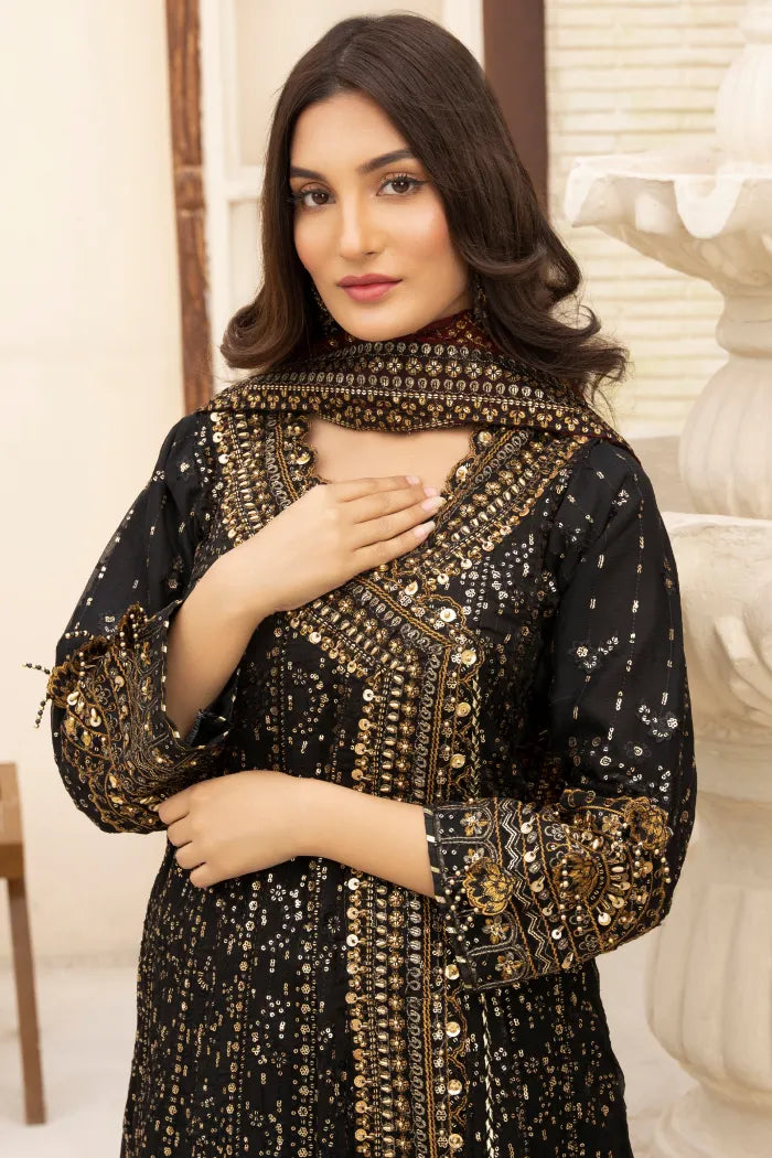 3 Pc Black Chiffon Angrakha Suit
