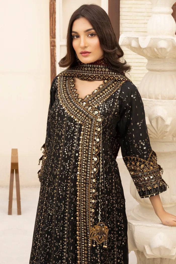 3 Pc Black Chiffon Angrakha Suit