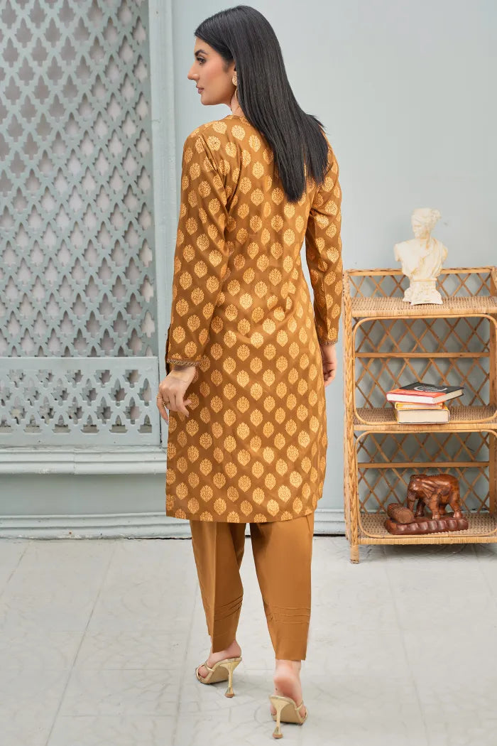 2 Pc Linen Block Print Suit | Gold