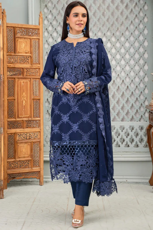 3 pc Blue Fancy Chiffon Suit