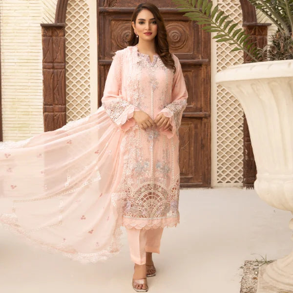 3 Pc Maria.B Embroided Pink Chiffon Suit