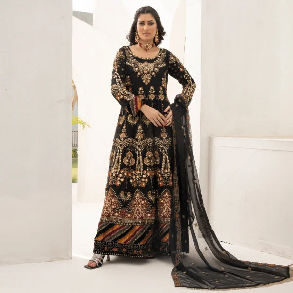 3 Pc Black Chiffon Maxi Dress