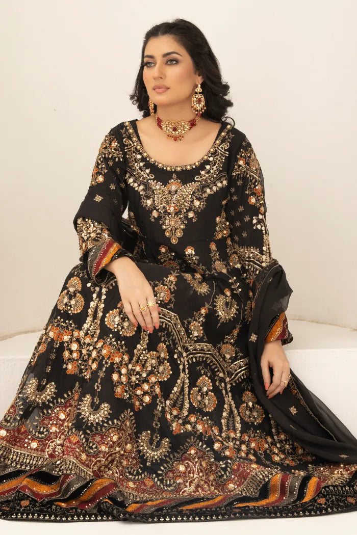 3 Pc Black Chiffon Maxi Dress