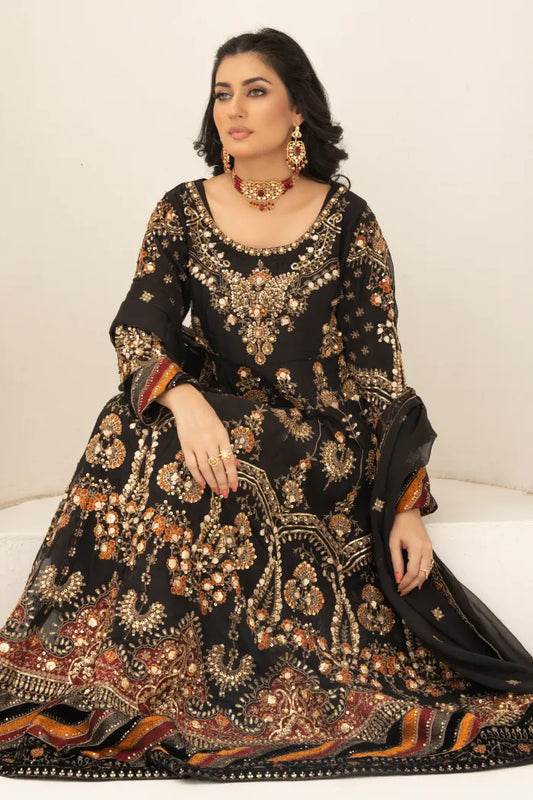 3 Pc Black Chiffon Maxi Dress