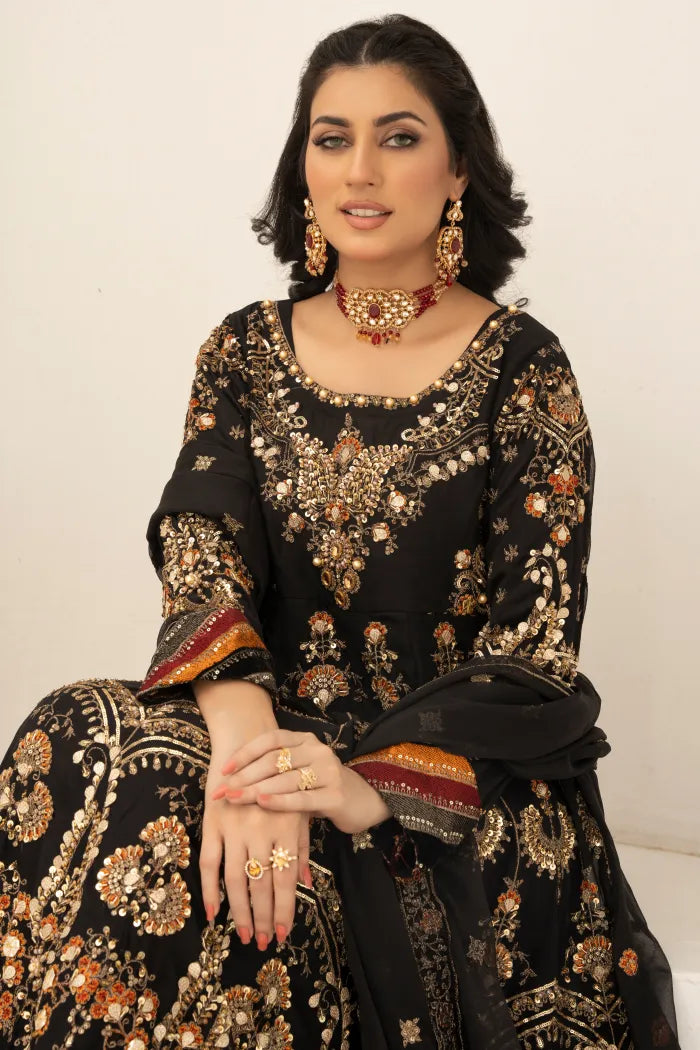 3 Pc Black Chiffon Maxi Dress