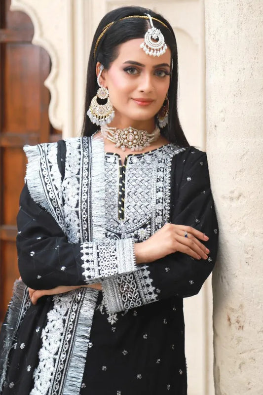 3 pc Black Sharara Suit