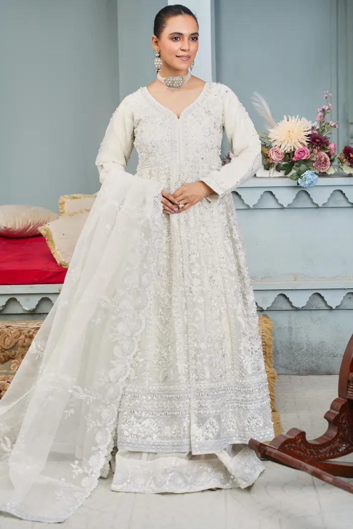 Fancy Maxi Dress Afroze| white | Designer Rack Studio