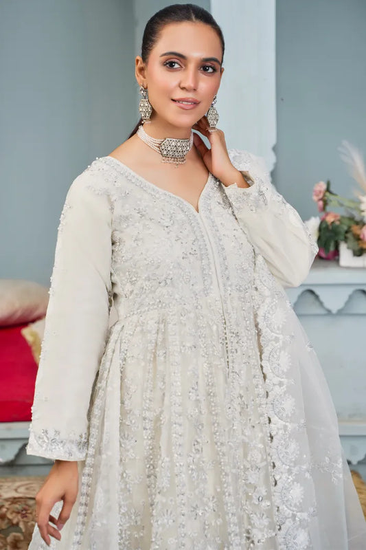 Fancy Maxi Dress Afroze| white | Designer Rack Studio