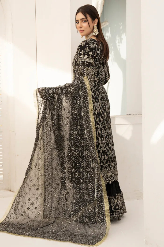 3 pc Partywear Chiffon Angrakha Black suit